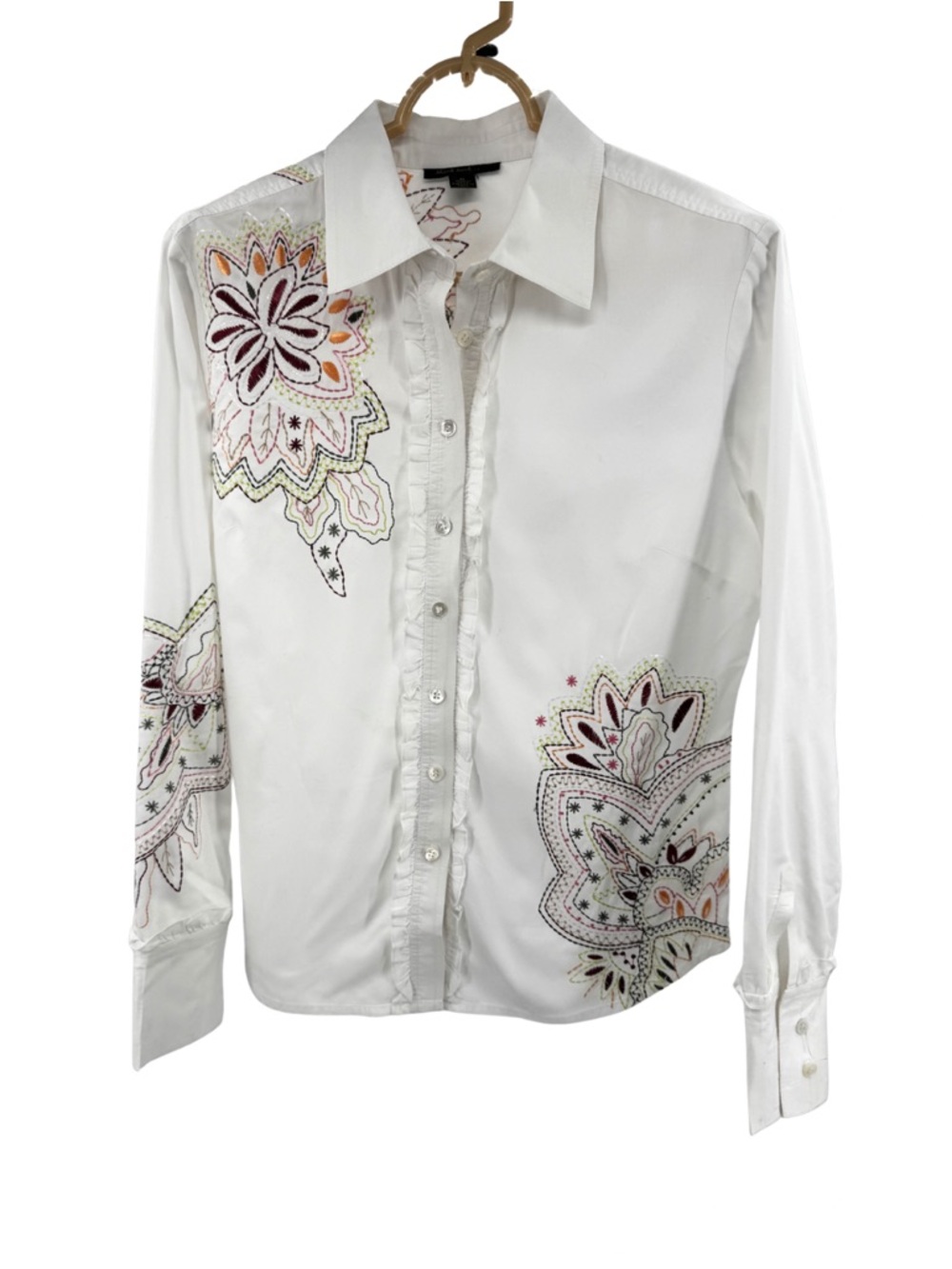Think tank White Embroidered long Sleeve Top Multicolor Floral M boho cotton
